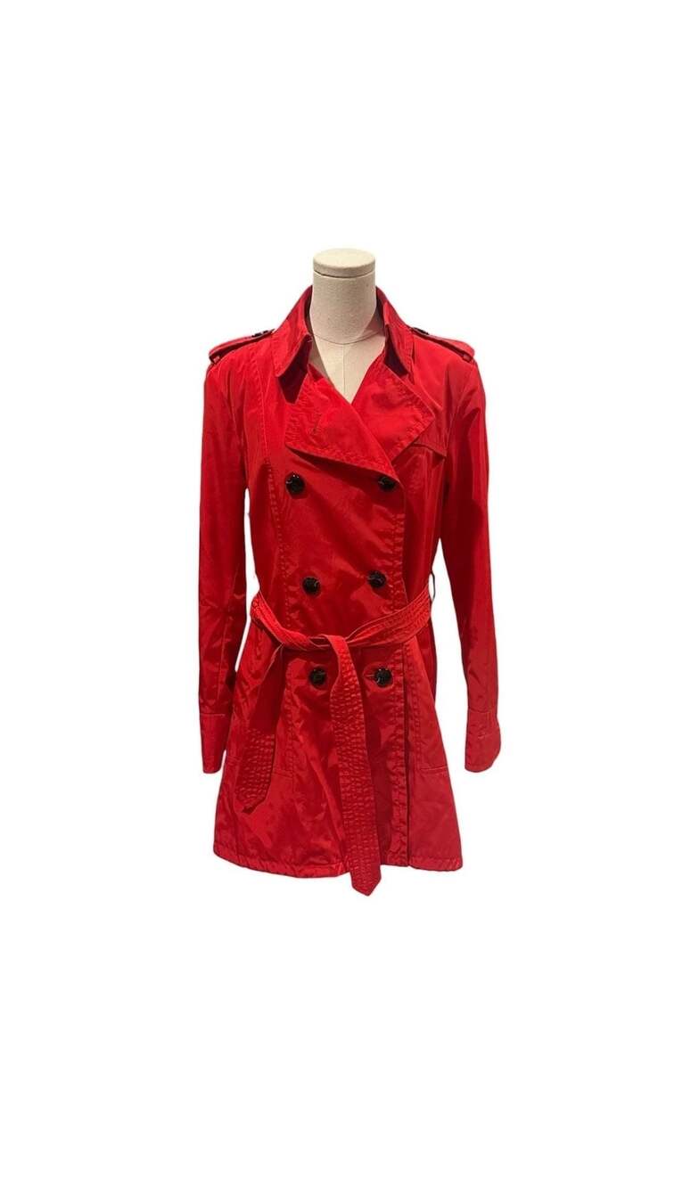 Vince Camuto Women's Double Breasted Belted Trench Coat in Red